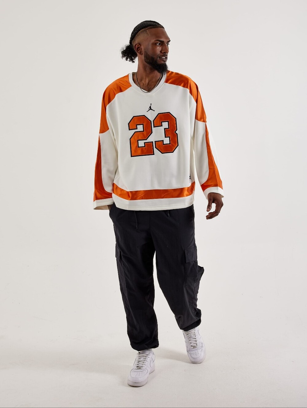 Men's Air Jordan MJ Collegiate Hockey Jersey 'Sail/Starfish/Black'